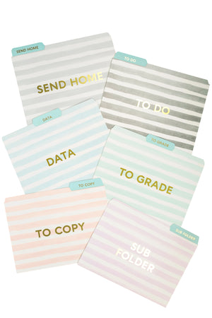 Watercolor Stripes Teacher File Folders